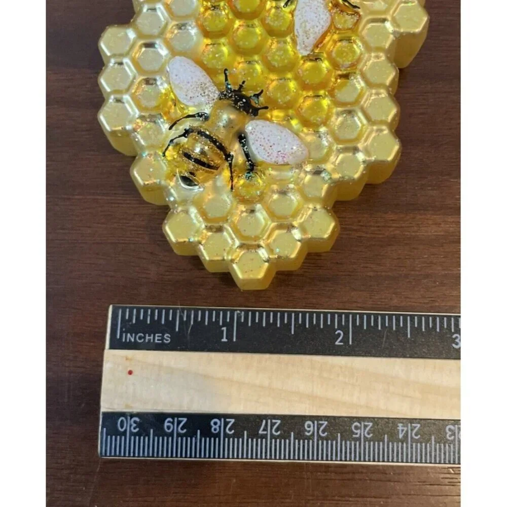 Robert Stanley Honeycomb Bee Glass Christmas Holiday Ornament Gold Yellow NEW‎